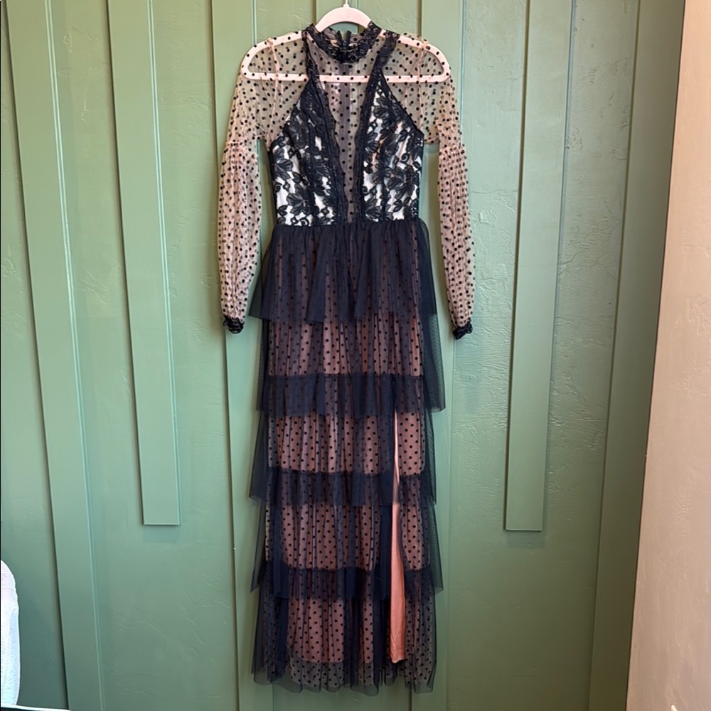 Elegant Black and Nude Layered Dress